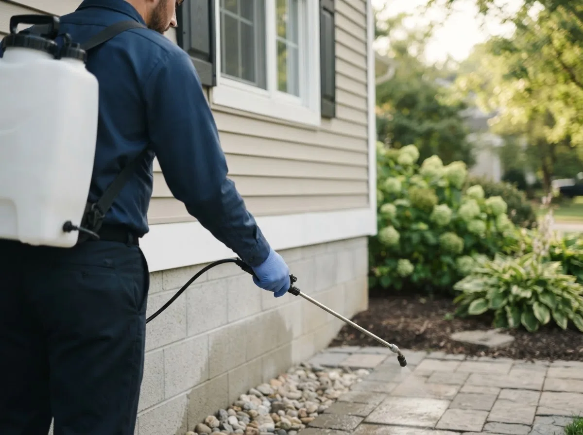 Pest control technician inspecting a home in Hazelton, ND
